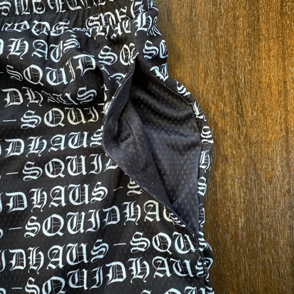 SQUIDHAUS Black White Logo Drawstring Athleisure 4” Mesh Shorts Men Large W29” - Picture 7 of 10